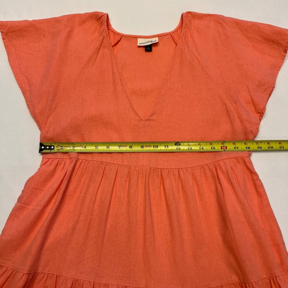 Universal Thread Coral Linen Blend Tiered V-Neck Coastal Cottage Mini Dress S - Picture 5 of 8